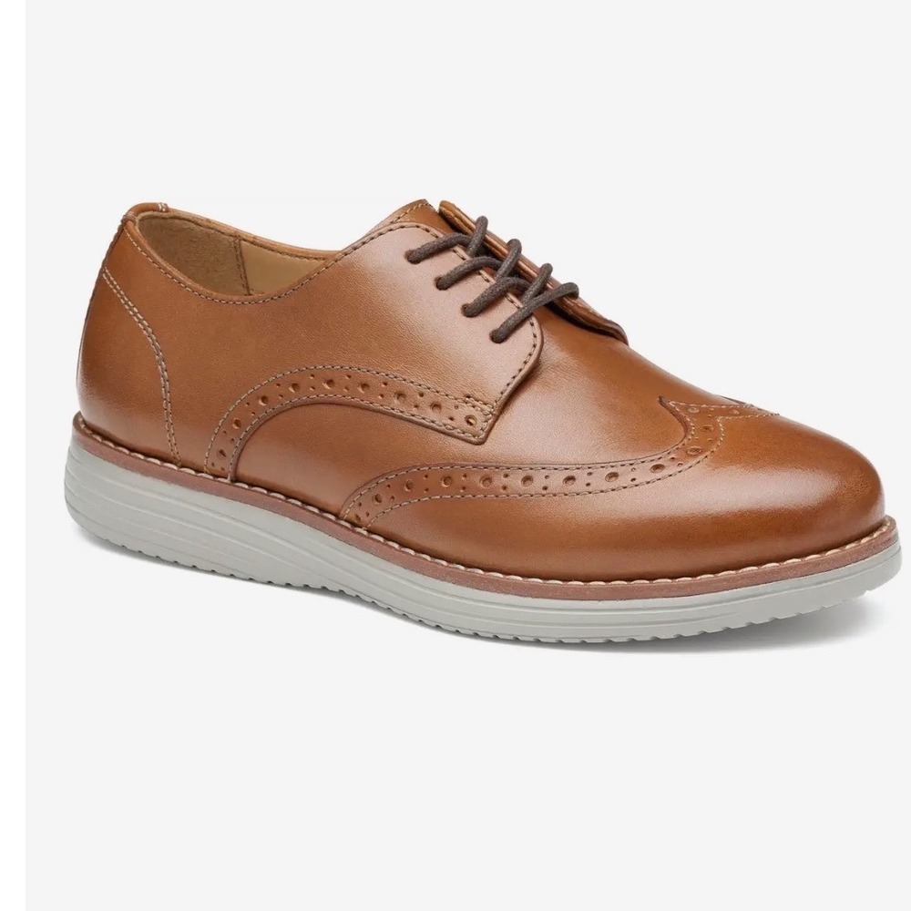 Johnston & Murphy Boys McGuffey Wingtip Oxford Tan Leather Shoes 3.5M